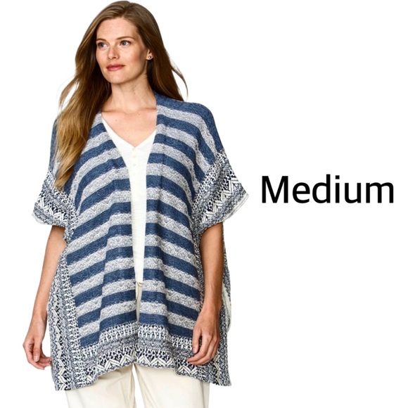 Chaps by Ralph Lauren Blue Striped Knit Kimono Cardigan – Size L - Picture 1 of 6